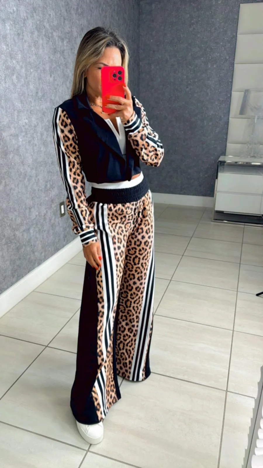 0021 Blazer and pants leopard print set