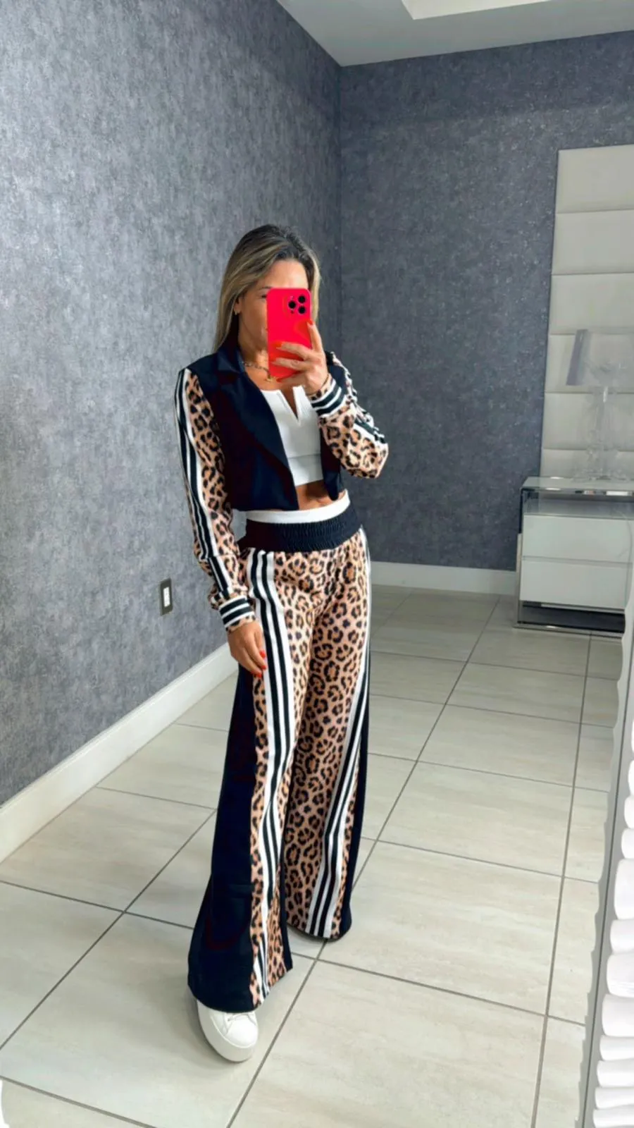 0021 Blazer and pants leopard print set