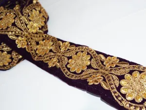 1 Metre Violet Floral Sequins Trim Embroidered Borders