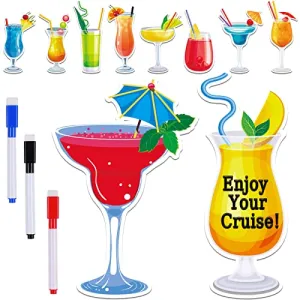 10pcs Fruit Drink Cruise Door Magnets Decorations, Summer Hawaiian Tropical Magnetic Cruise Ship Door Car Decors for Fridge Refrigerator Carnival Anniversary Cruise Party Supplies Favors