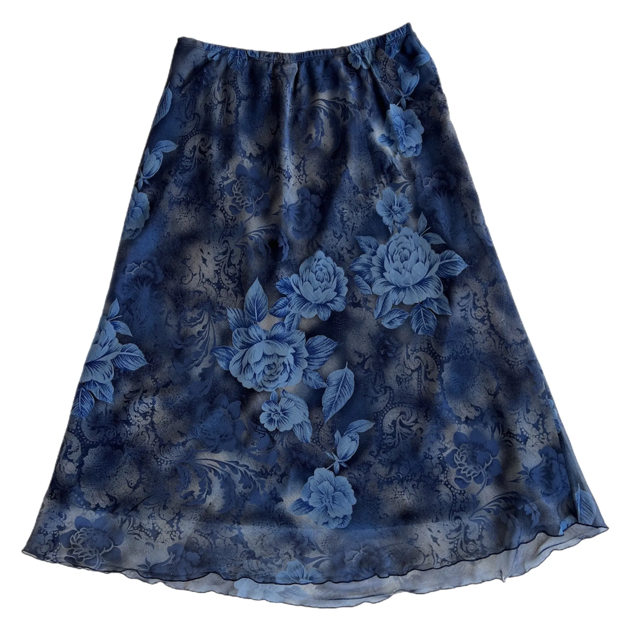 90s dark blue floral maxi skirt