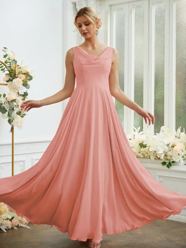 A-Line/Princess Chiffon Ruffles Scoop Sleeveless Floor-Length Bridesmaid Dresses