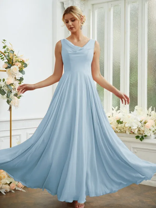 A-Line/Princess Chiffon Ruffles Scoop Sleeveless Floor-Length Bridesmaid Dresses