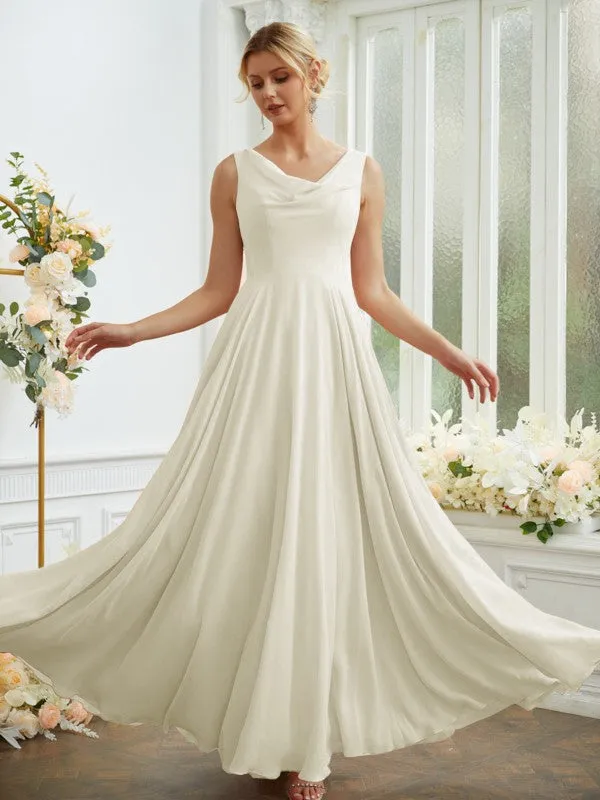 A-Line/Princess Chiffon Ruffles Scoop Sleeveless Floor-Length Bridesmaid Dresses