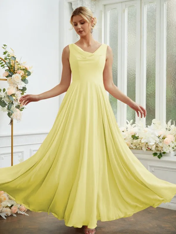A-Line/Princess Chiffon Ruffles Scoop Sleeveless Floor-Length Bridesmaid Dresses