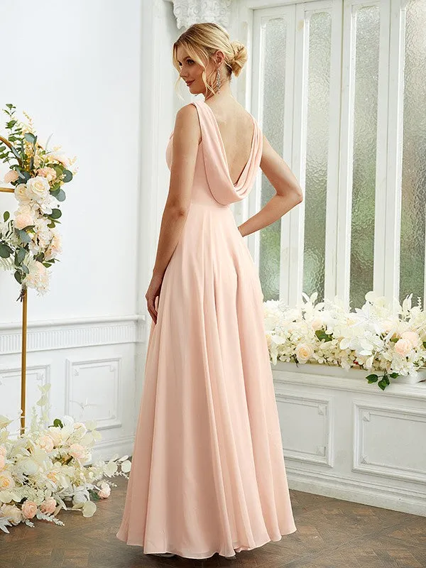 A-Line/Princess Chiffon Ruffles Scoop Sleeveless Floor-Length Bridesmaid Dresses