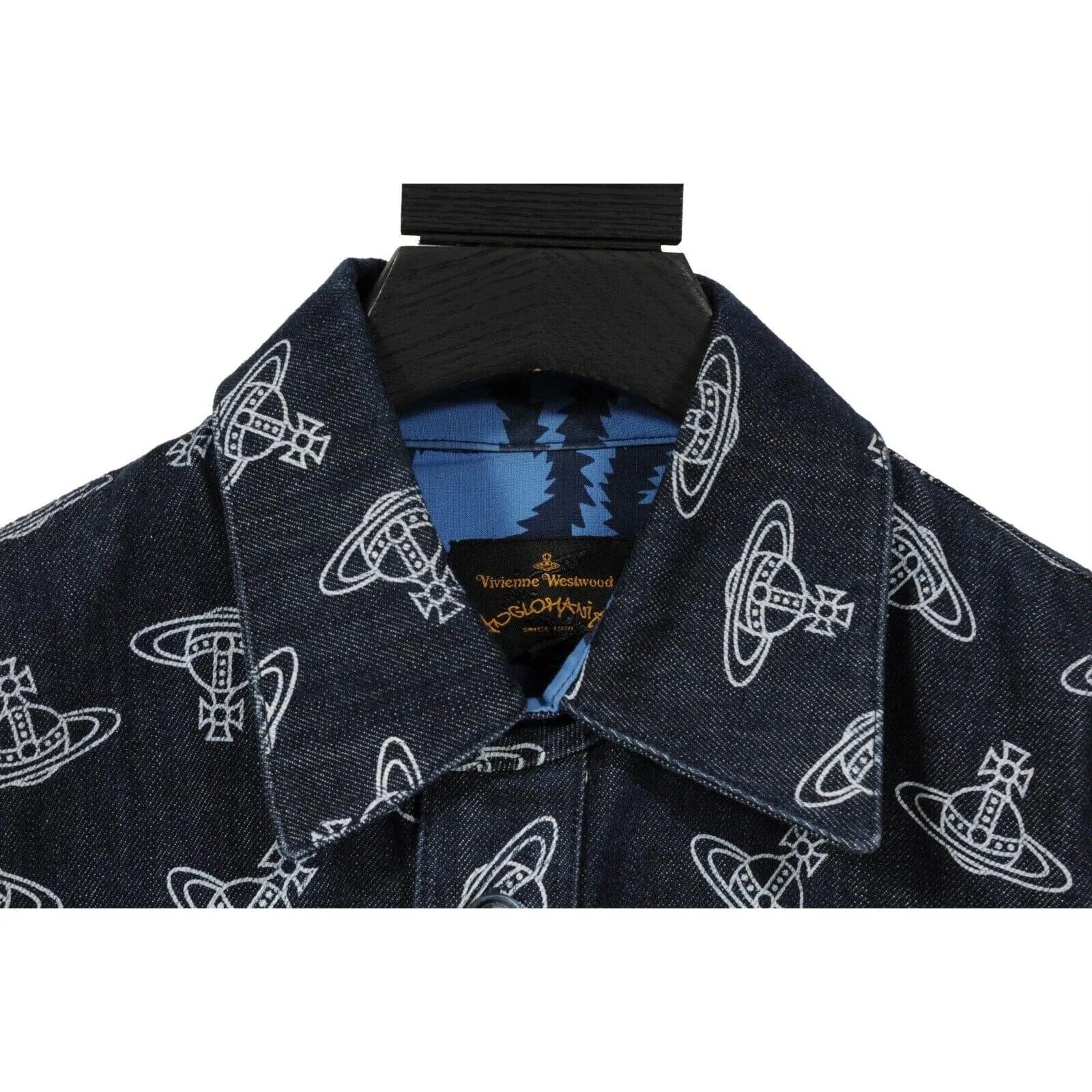 All Over Orb Print Jean Jacket Indigo Blue Denim