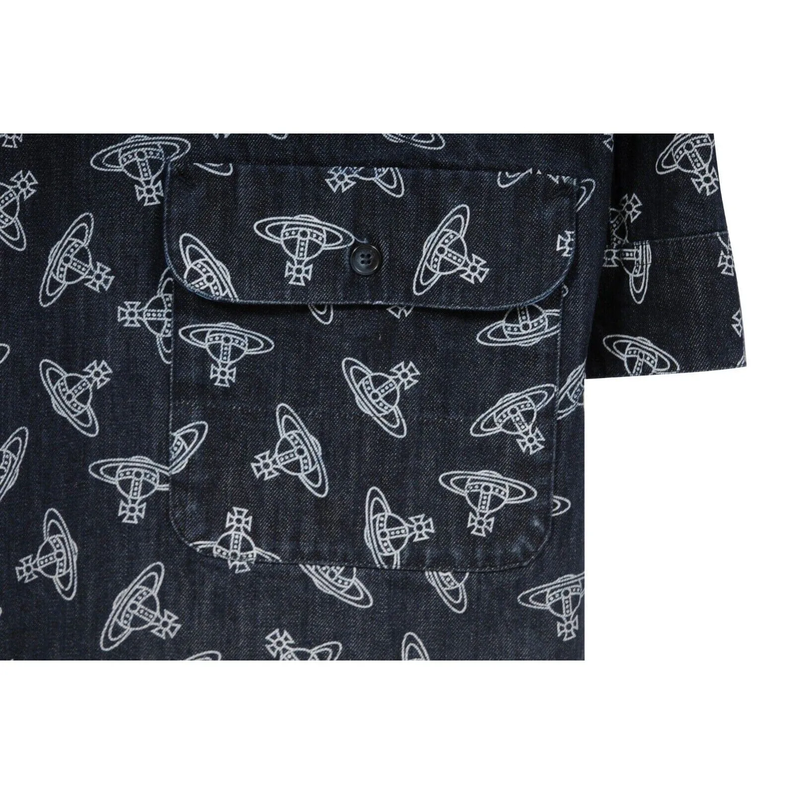 All Over Orb Print Jean Jacket Indigo Blue Denim