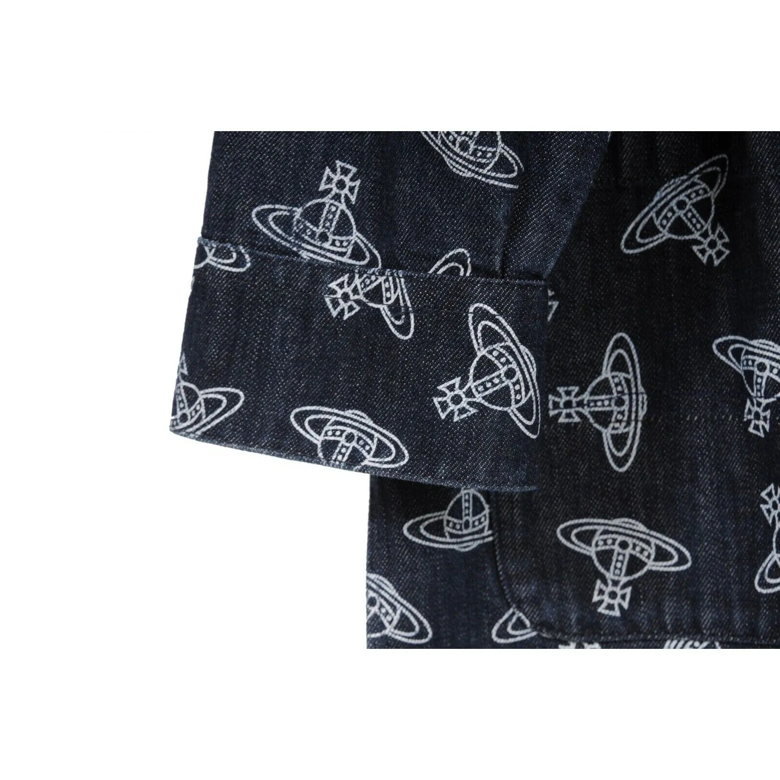 All Over Orb Print Jean Jacket Indigo Blue Denim