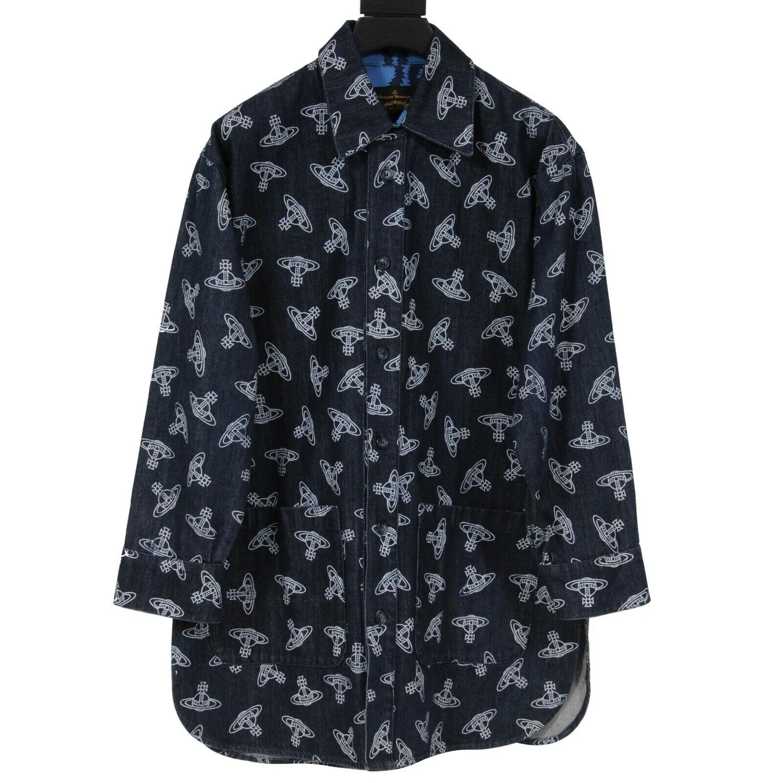 All Over Orb Print Jean Jacket Indigo Blue Denim
