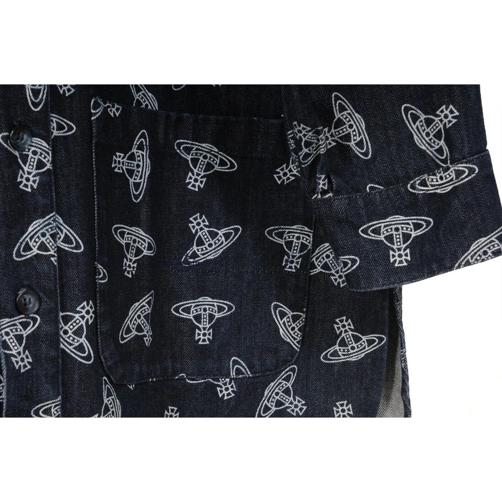All Over Orb Print Jean Jacket Indigo Blue Denim