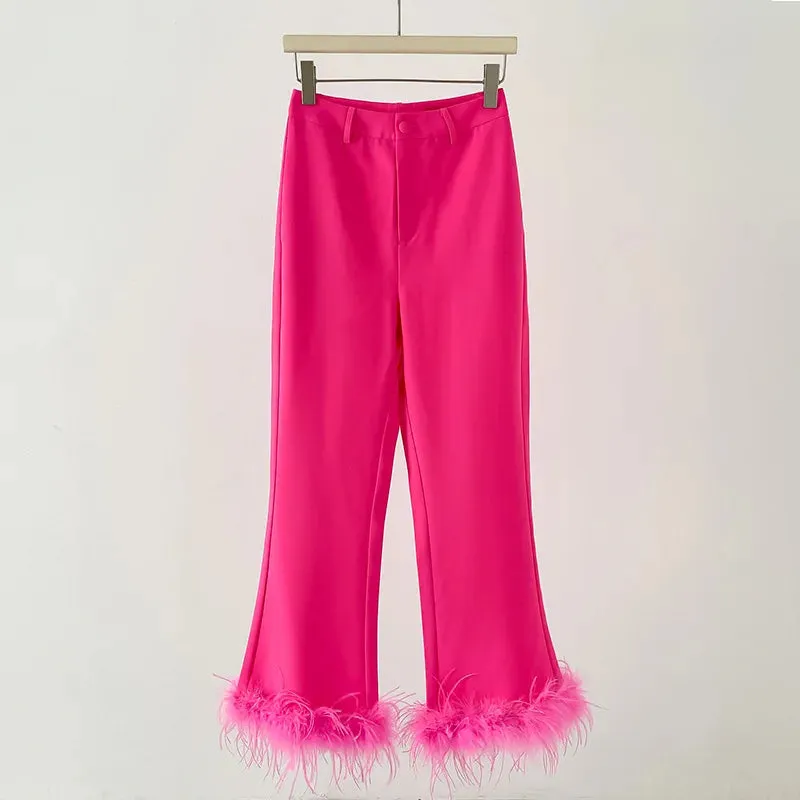 Amanza Feather Blazer Pants Set