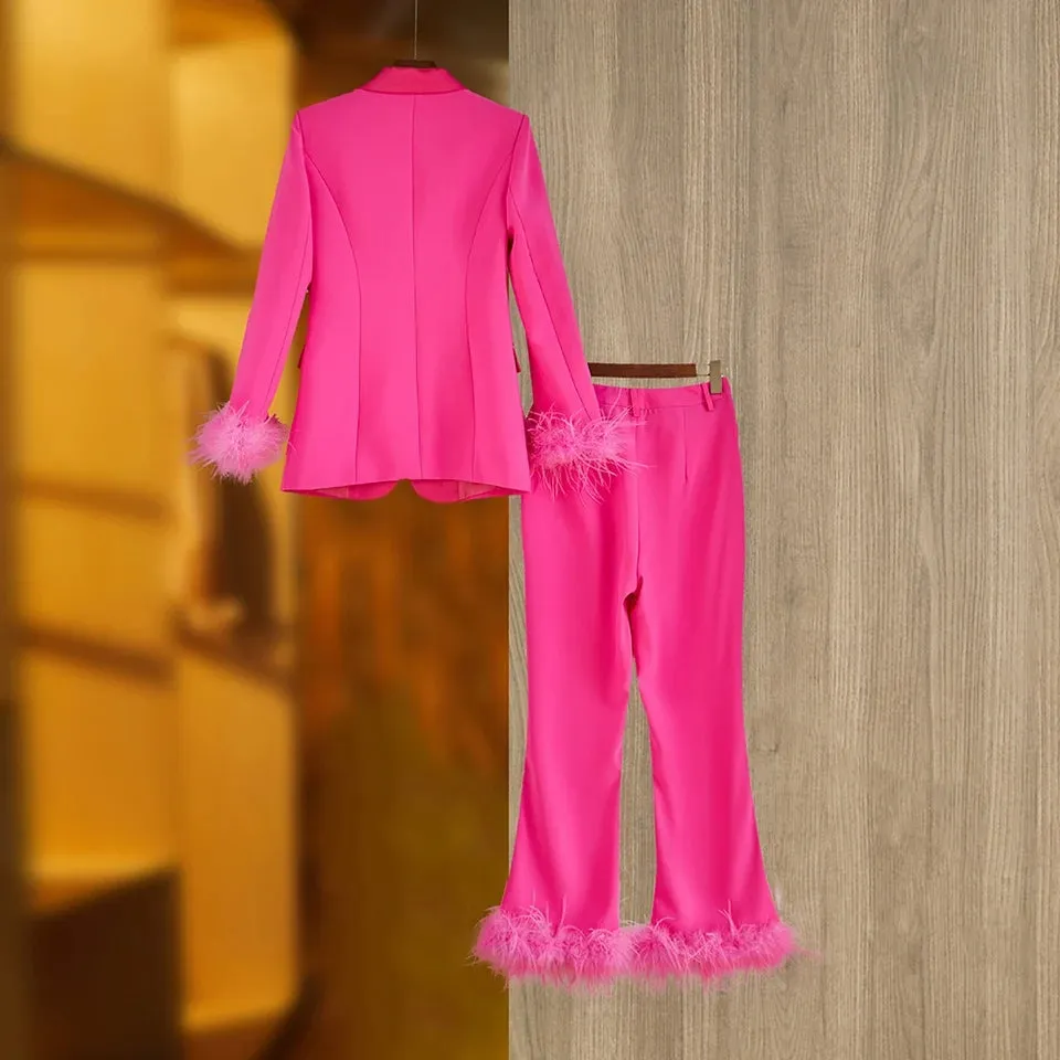 Amanza Feather Blazer Pants Set