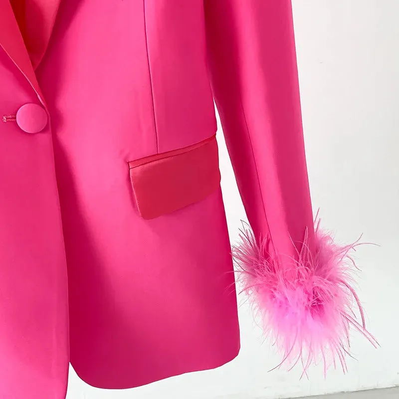 Amanza Feather Blazer Pants Set