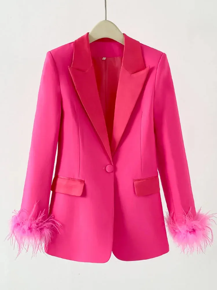 Amanza Feather Blazer Pants Set