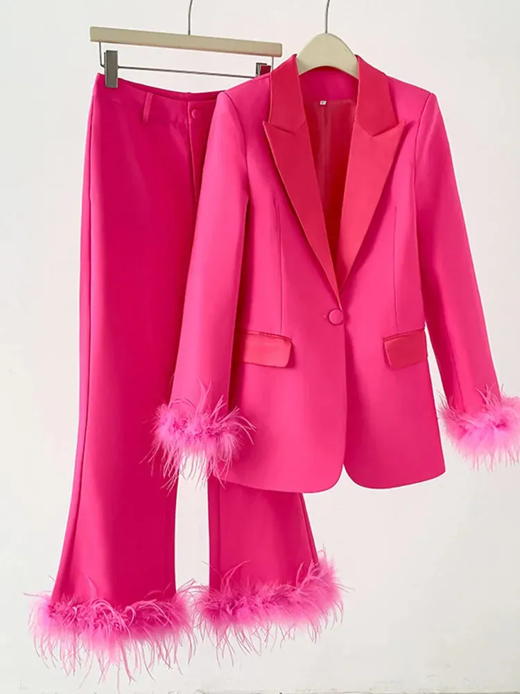 Amanza Feather Blazer Pants Set