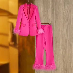 Amanza Feather Blazer Pants Set