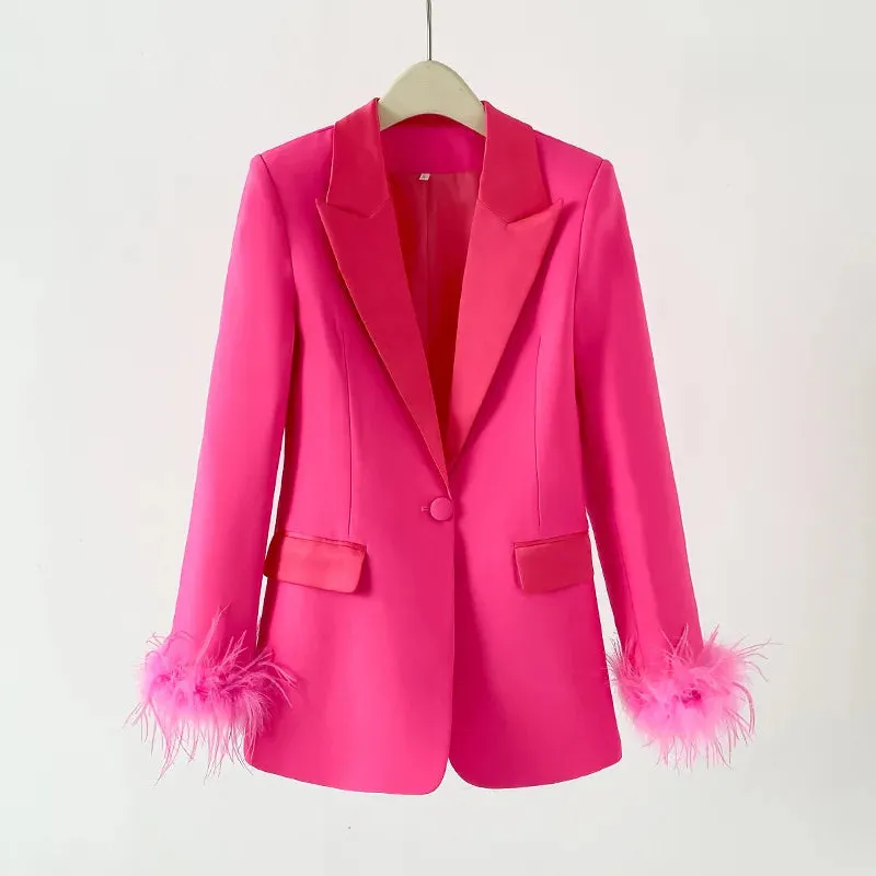Amanza Feather Blazer Pants Set