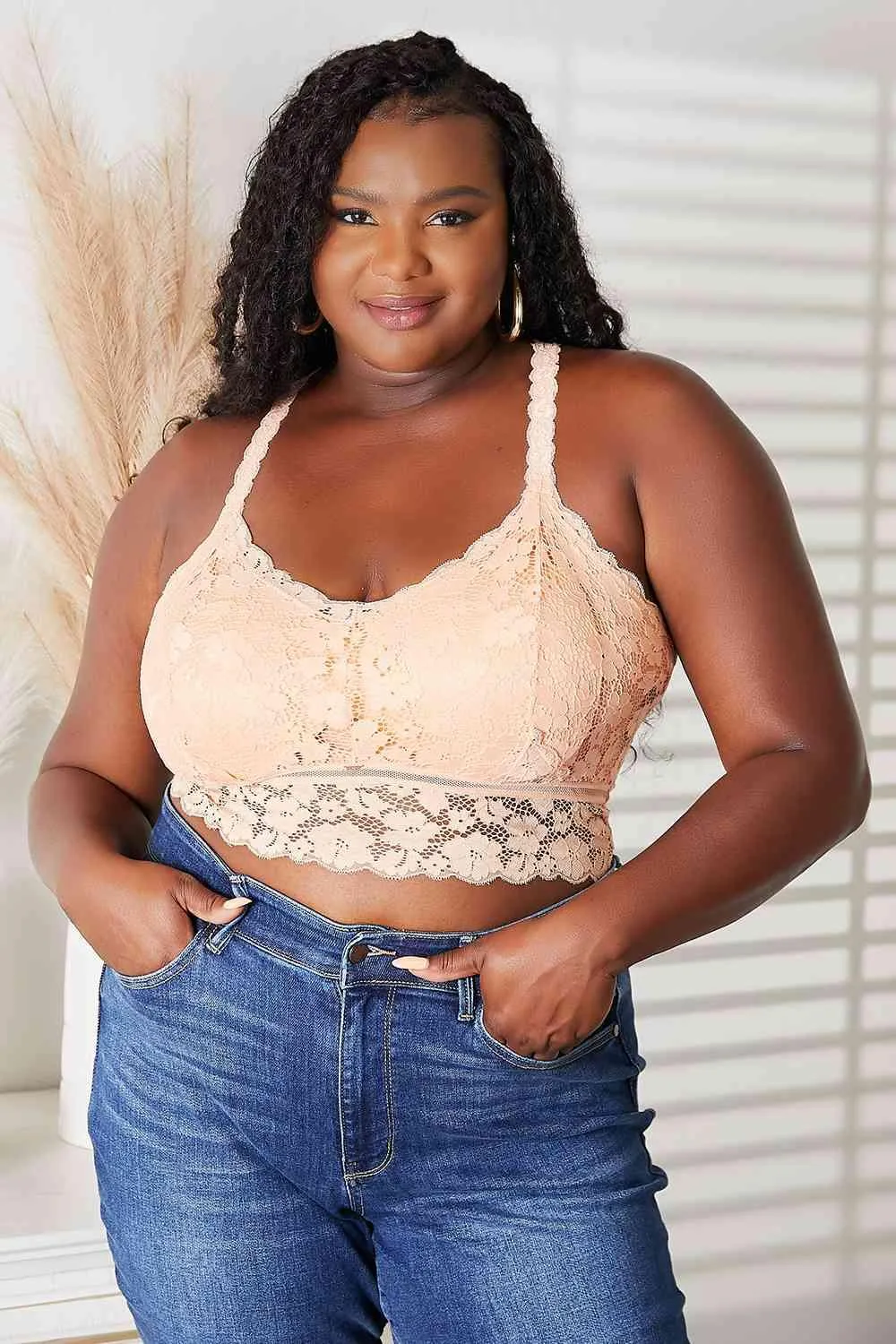 Apricot Juliette Full Size Crisscross Lace Bralette