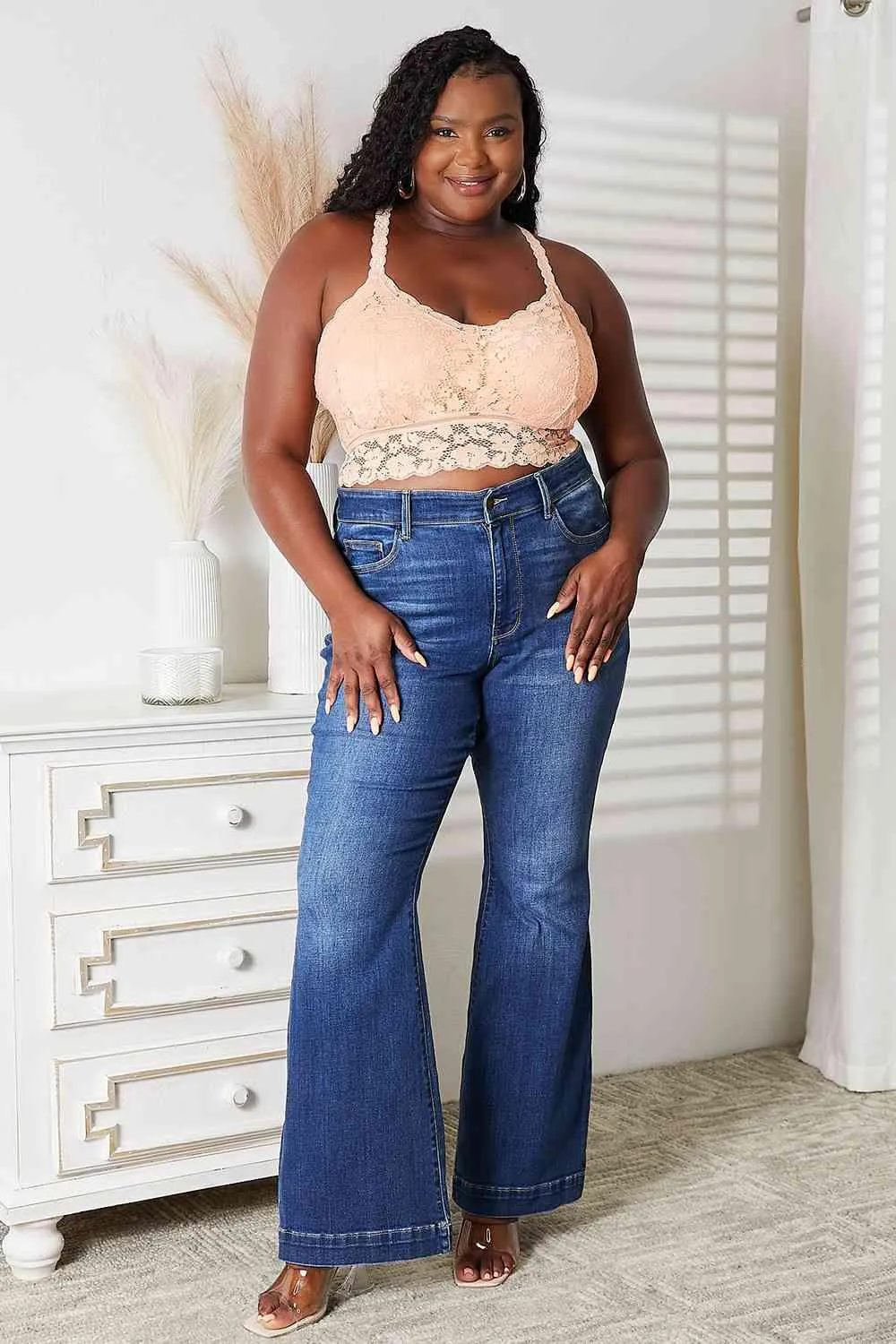 Apricot Juliette Full Size Crisscross Lace Bralette