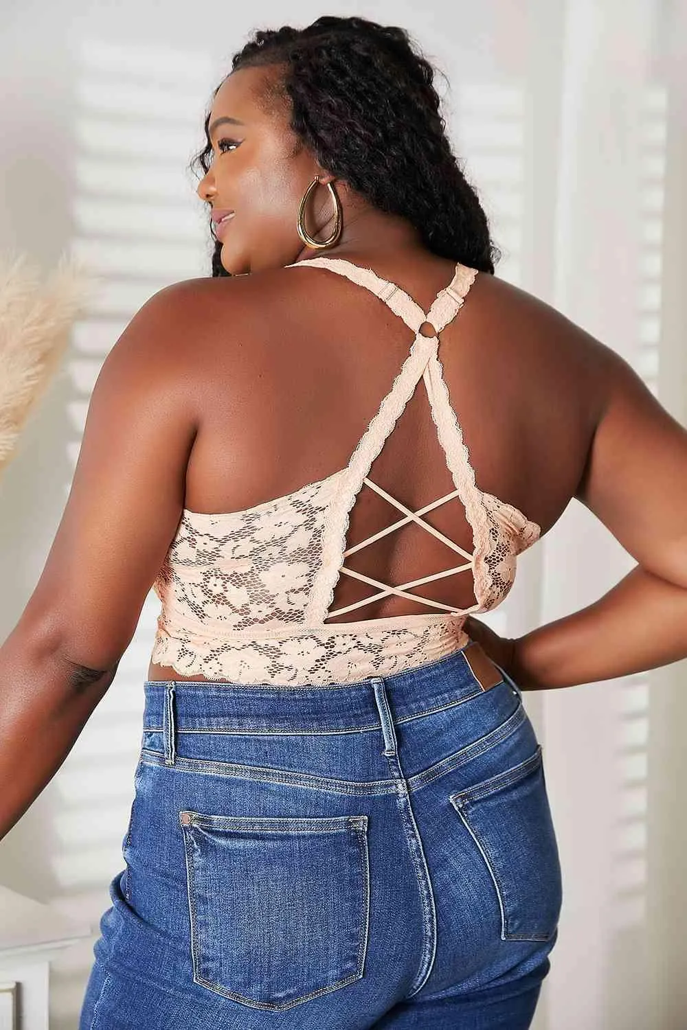 Apricot Juliette Full Size Crisscross Lace Bralette