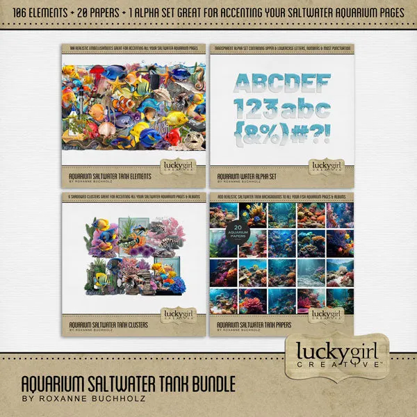 Aquarium Saltwater Tank Elements Digital Scrapbook Kit