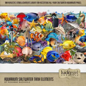 Aquarium Saltwater Tank Elements Digital Scrapbook Kit