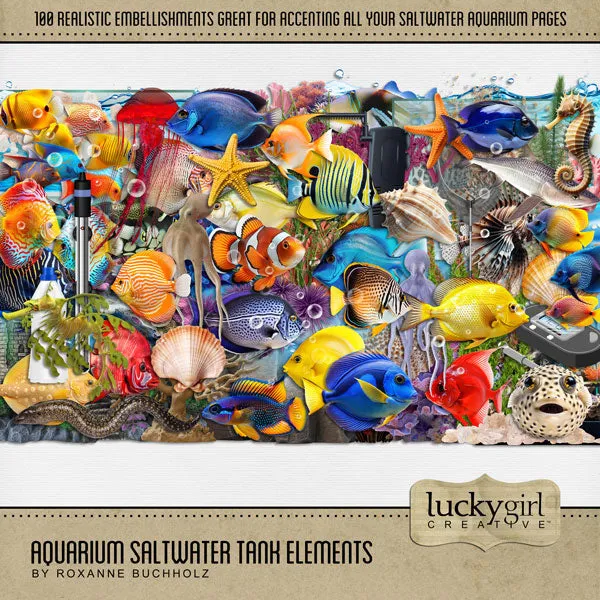 Aquarium Saltwater Tank Elements Digital Scrapbook Kit