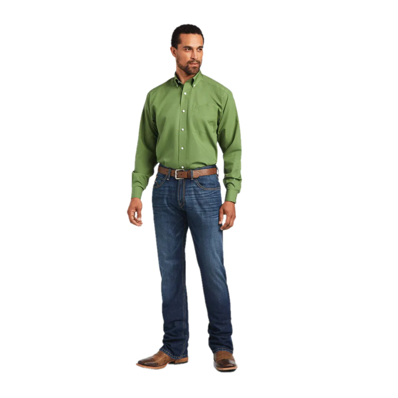 Ariat® Men's Pinpoint Oxford Dill Green Button Down Shirt 10040585