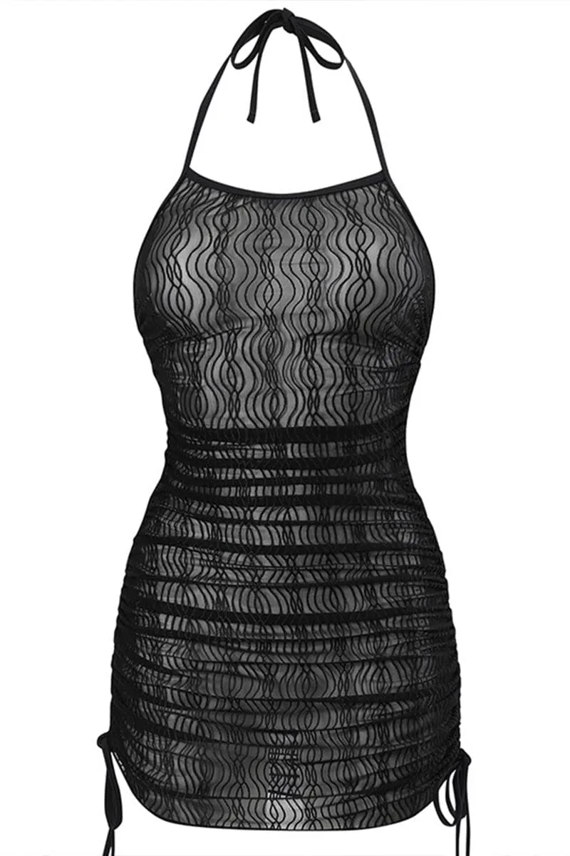 BC939 Halter Mesh Swim Cover-Up Mini Dress