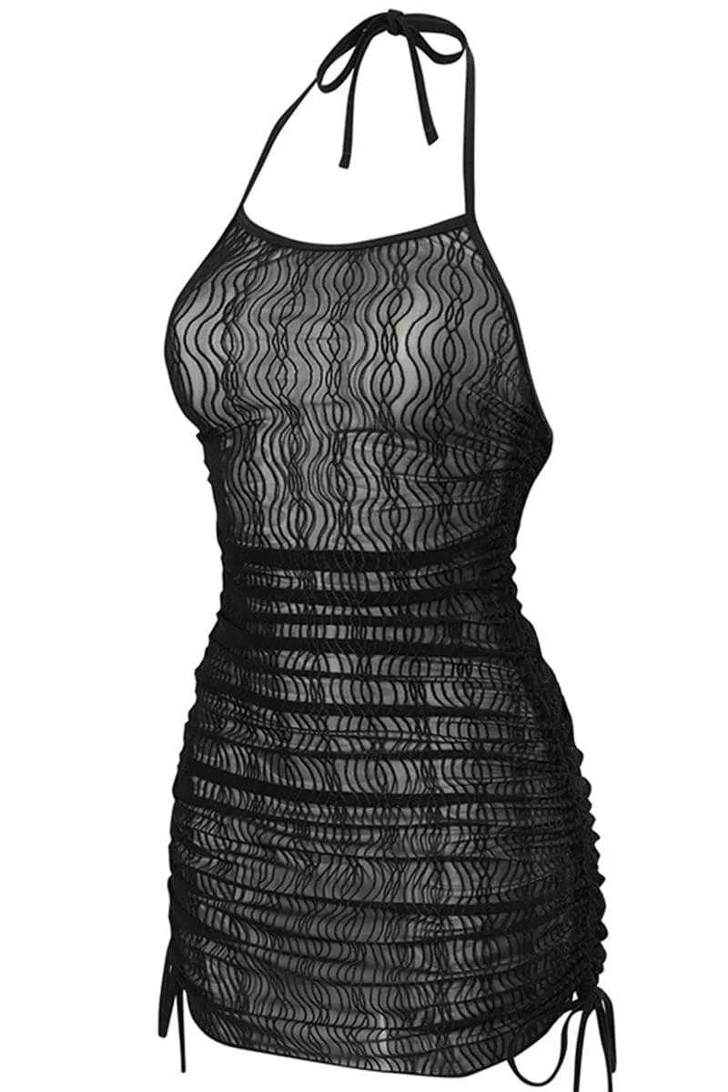BC939 Halter Mesh Swim Cover-Up Mini Dress