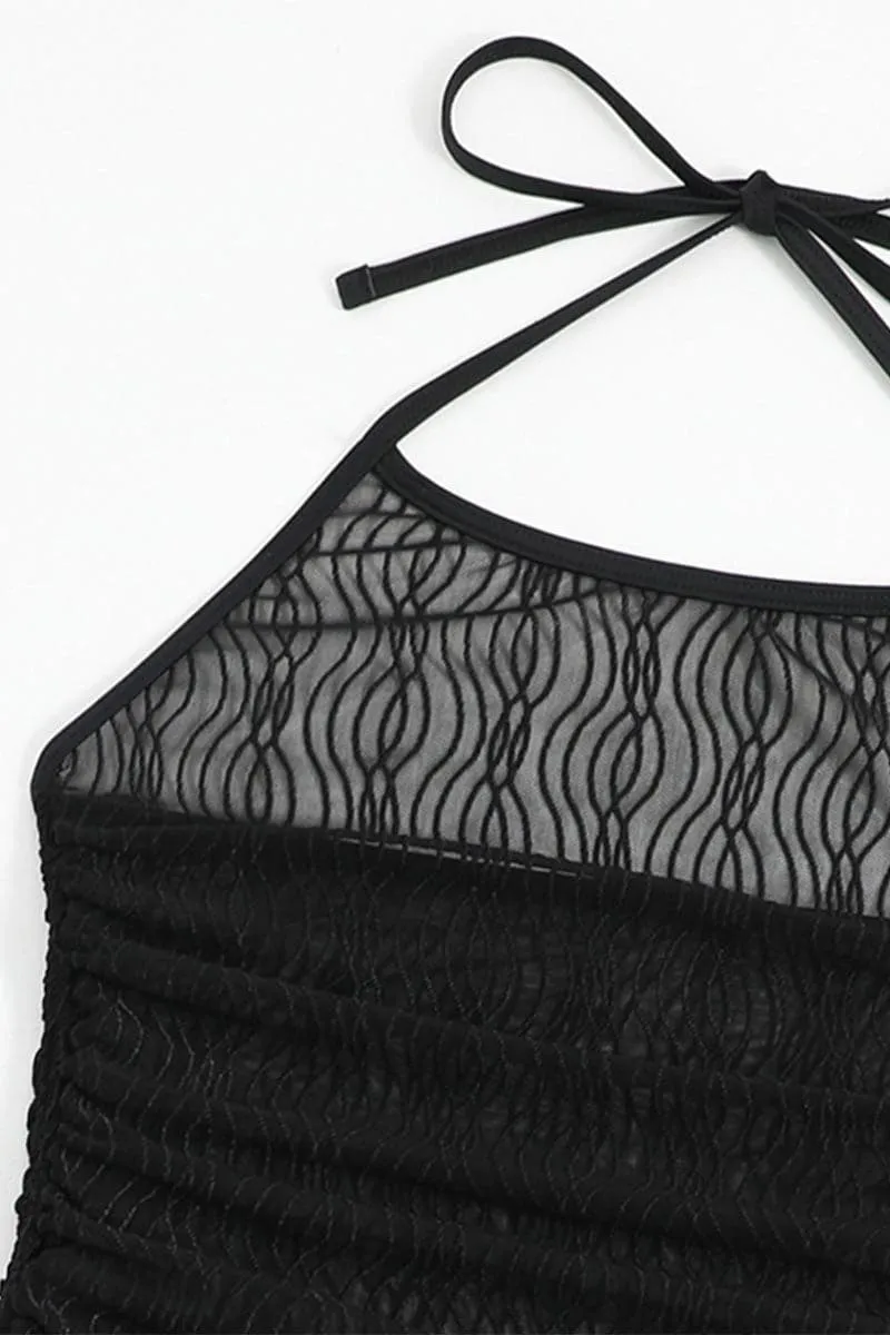 BC939 Halter Mesh Swim Cover-Up Mini Dress