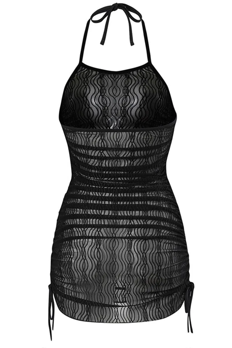 BC939 Halter Mesh Swim Cover-Up Mini Dress