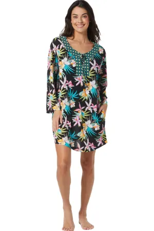 Beach House Swim Tropic Bloom Faye Kaftan, Black (H3A592)