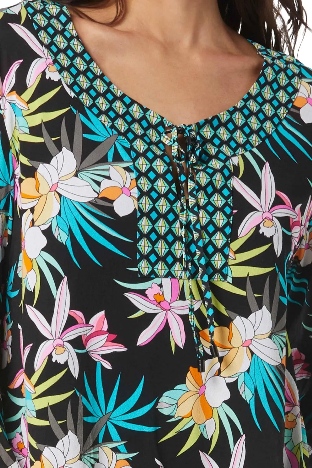 Beach House Swim Tropic Bloom Faye Kaftan, Black (H3A592)