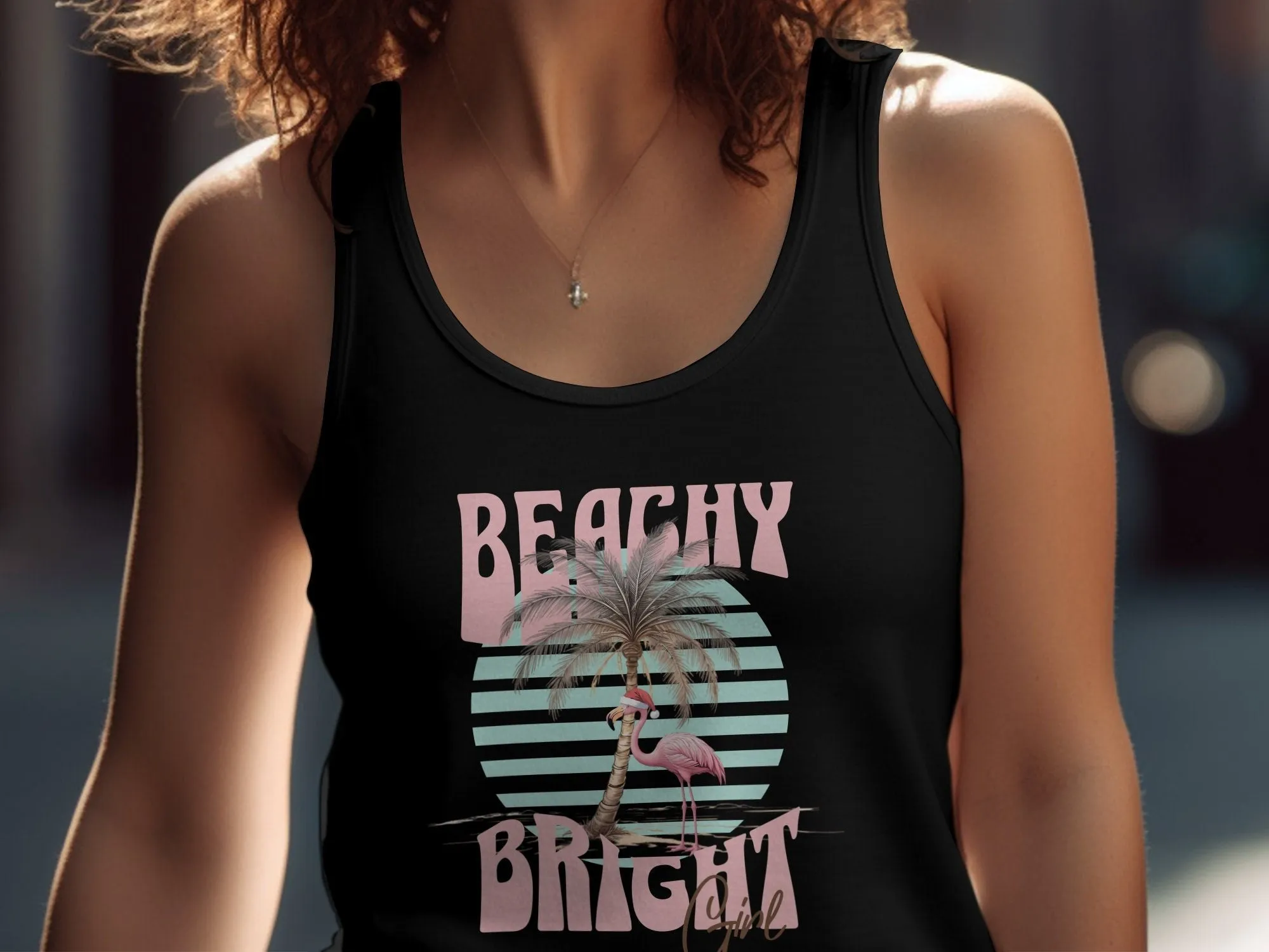 Beachy Bright Graphic T-Shirt, Flamingo and Palm Tree Tee, Summer Vibes Shirt, Tropical Beachwear, Casual Vacation Tank Top