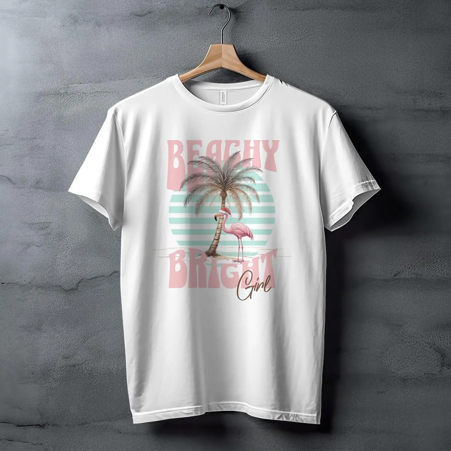 Beachy Bright Graphic T-Shirt, Flamingo and Palm Tree Tee, Summer Vibes Shirt, Tropical Beachwear, Casual Vacation Tank Top