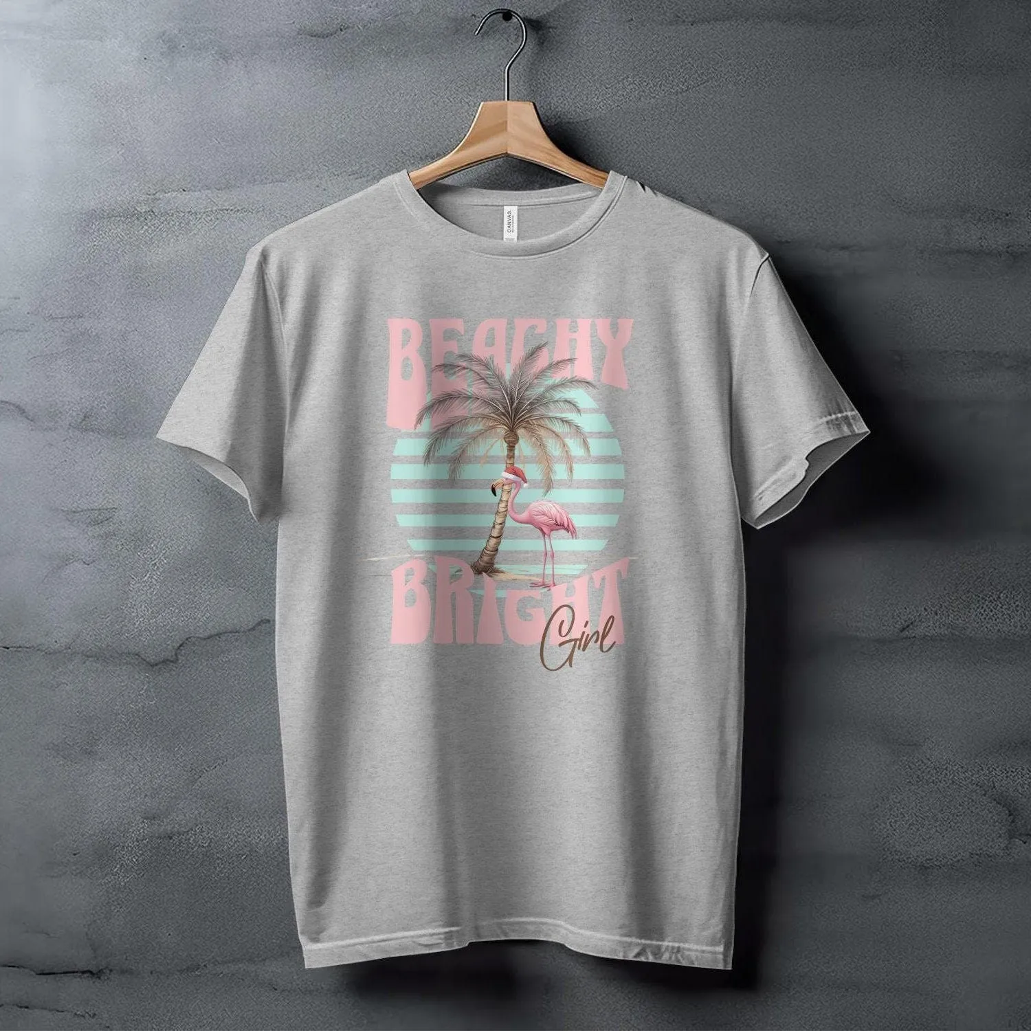 Beachy Bright Graphic T-Shirt, Flamingo and Palm Tree Tee, Summer Vibes Shirt, Tropical Beachwear, Casual Vacation Tank Top