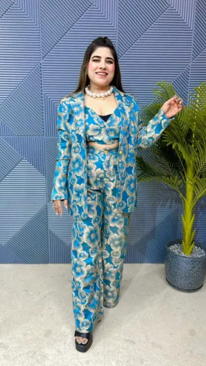 Beautiful Imported Fabric Blazer Set With Bustier GGR726