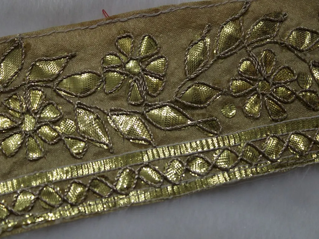 Beige Floral Gota Work Embroidered Border