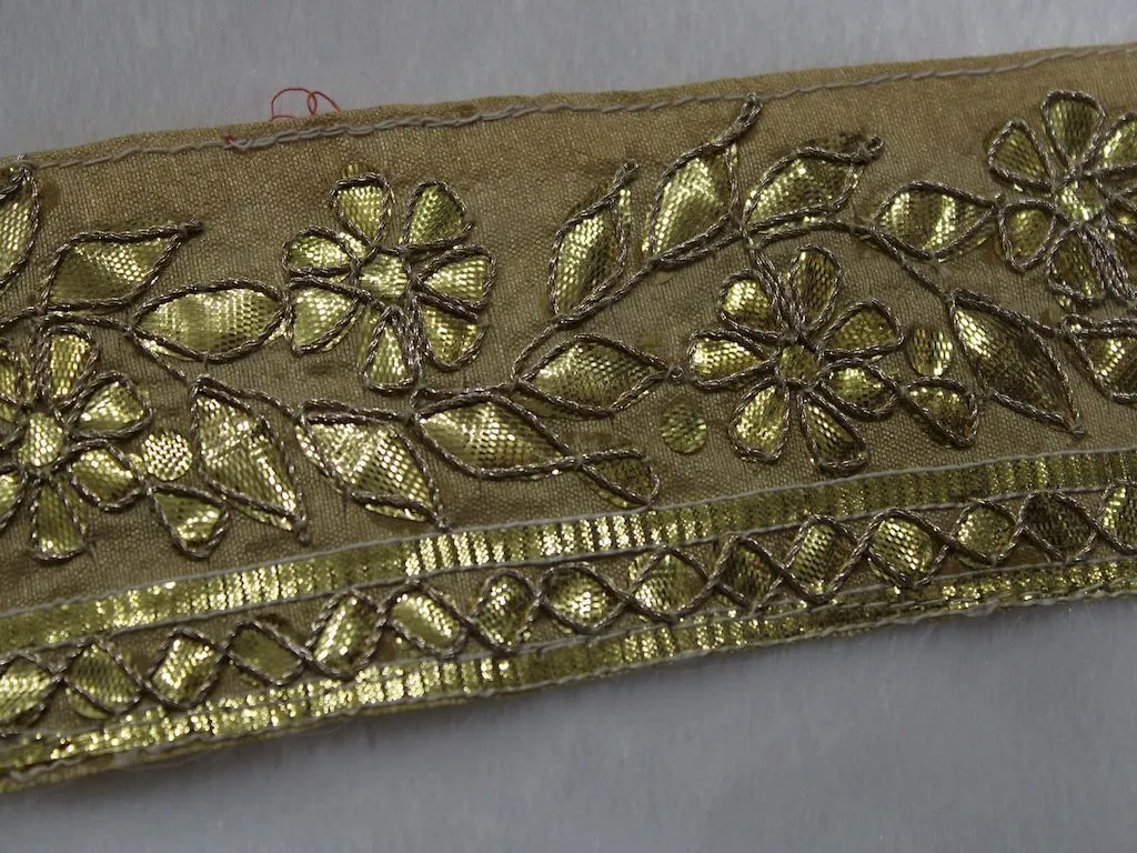 Beige Floral Gota Work Embroidered Border