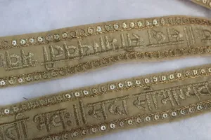 Beige Golden Traditional Zari and Sequins Work Embroidered Border