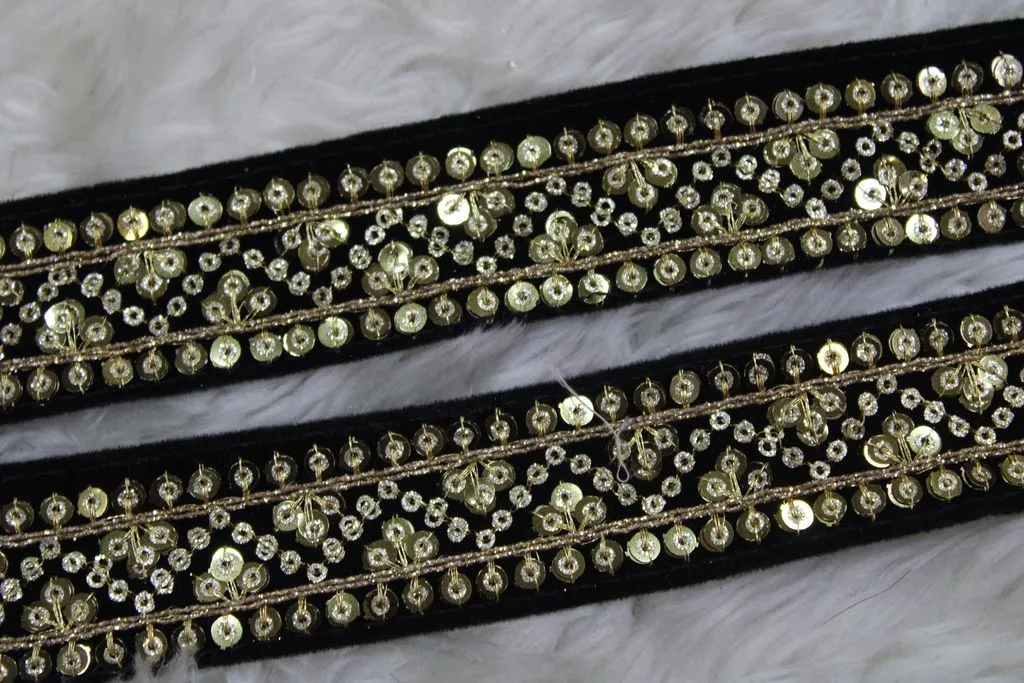Black Designer Sequins Work Embroidered Border
