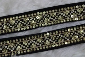 Black Designer Sequins Work Embroidered Border