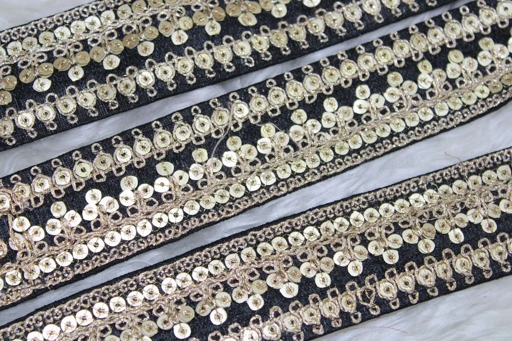 Black Designer Zari and Sequins Work Embroidered Border
