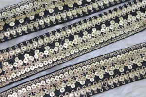 Black Designer Zari and Sequins Work Embroidered Border