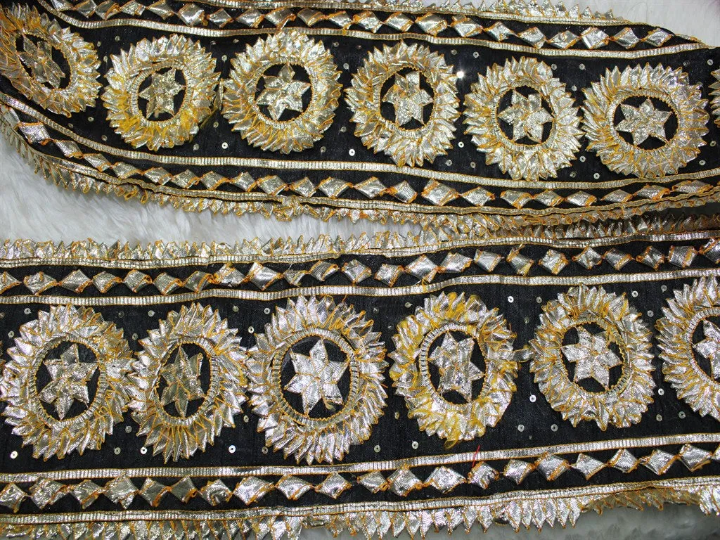 Black Geometric Gota Trim Embroidered Lace