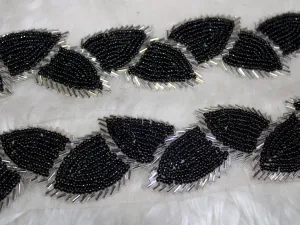 Black Silver Leaf Handwork Beads Work Embroidered Border