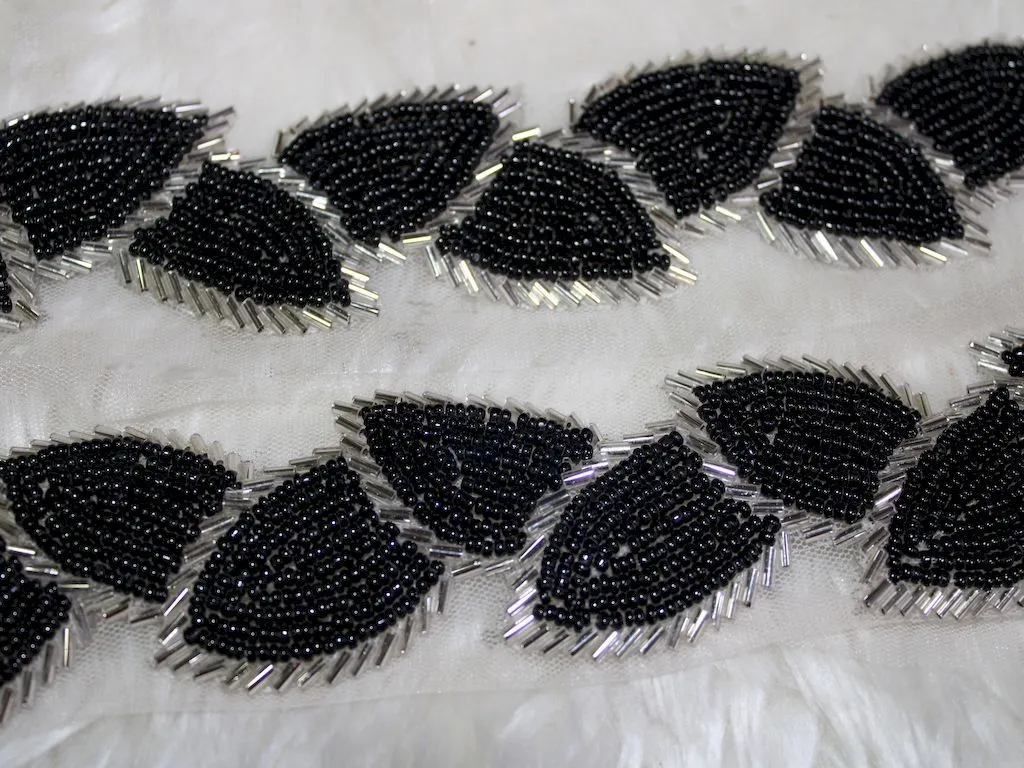 Black Silver Leaf Handwork Beads Work Embroidered Border