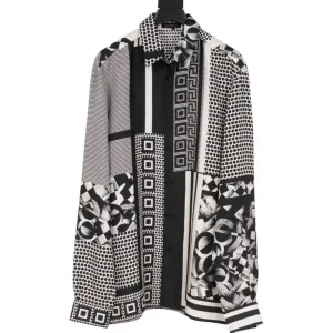 Black White Silk Medusa Print Button Down Shirt